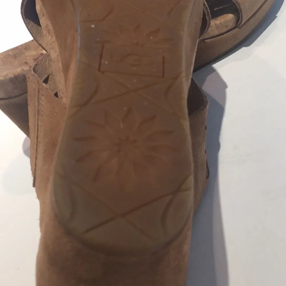 Ugg Shoes Lilah Tan Suede Wedge Sandals size 8